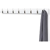 Umbra Flip Wall-Mounted Coat Rack with 8 Hooks – Modern, Space-Saving Storage for Hats, Jackets, Bags, Entryway, Mudroom, Closet, Bathroom, Bedroom – White/Nickel