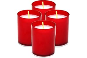 RAMBUE Red Votive Candles - 4 Unscented Votive Candles - Red Christmas Candles - 23 Hour Memorial Candle - Catholic Church Prayer Votive Candle - for Dinner, Cemetery, Holiday, Wedding, and Party Candles