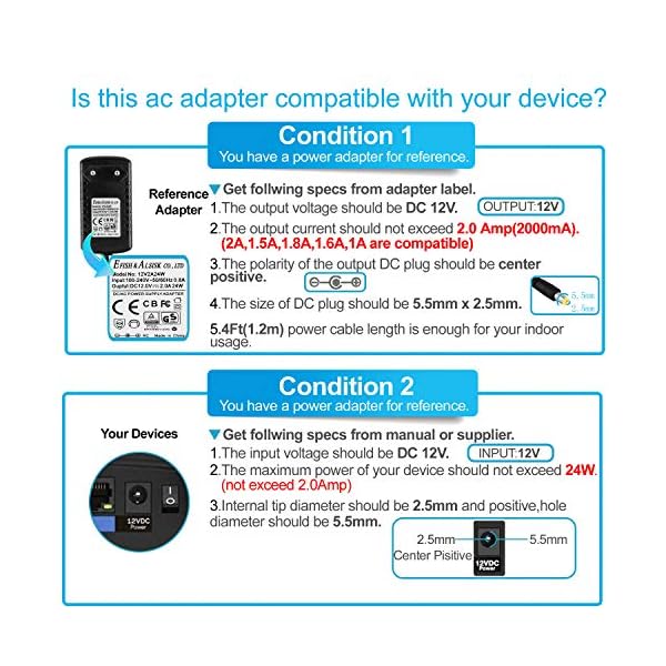EFISH DC 12V 2A 24W Netzteil,Netzstecker für 12V kleine elektronische Geräte,CCTV-Kamera,WLAN-Router,Hub,LED-Streifen,Telekom,Speedport,Scanner,Schalter,Türklingel+7 Verschiedene DC-Stecker – Bild 5