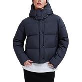 IUK 800 Fill Short Down Puffer Jacket, Relaxed Fit Lightweight Ski Winter Jacket & Coat Snap Button Puffy Cropped Outerwear