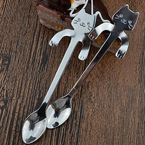 Hot Sale 1 Piece Cute Cat Spoon with Long Handle Spoons Flatware for Drinking Kitchen (Gray) - Thumbnail 3