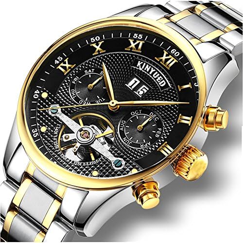 GOHUOS Men's Stainless Steel Auto Date Day Month Calendar Automatic Self Wind Mechanical Wrist Watches