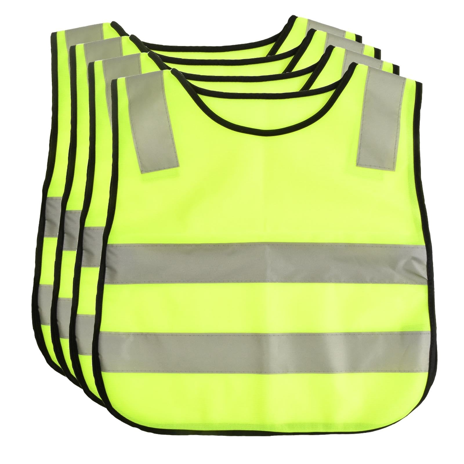 High Visibility Reflective Safety Vest with Reflective Strips, Breathable Fluorescent Safety Vests, Hi-Vis Neon Yellow Safety Waistcoat for Outdoor Running Jogging Cycling (4PCS, Kids)
