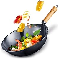 Wok Pan, 12 inch High Carbon Steel Wok, Chemical-free Stir Fry Pan with Detachable Wood Handle, Scratch Resistant…