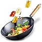 Wok Pan, 12 inch High Carbon Steel Wok, Chemical-free Stir Fry Pan with Detachable Wood Handle, Scratch Resistant…