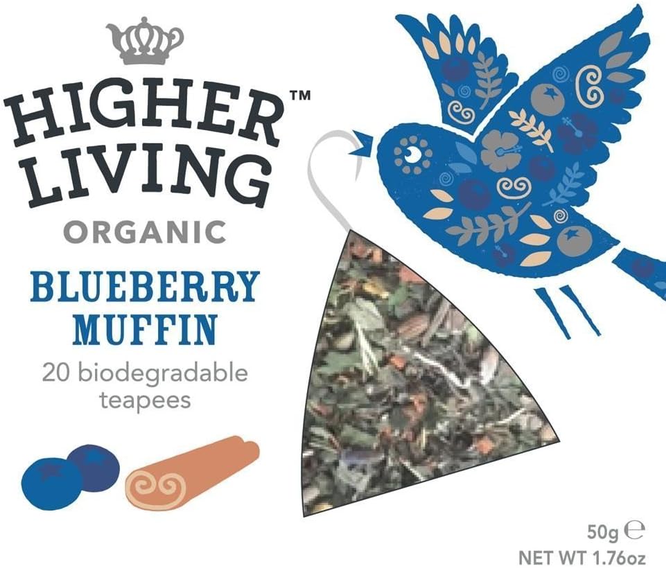 Higher Living, Organic Blueberry Muffin, Biodegradable Teapees, 20 Counts, Pack of 4