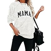 Dressmine Womens Long Sleeve Mama Sweatshirts Fall Crew Neck Mom Shirts Cute Graphic Tees Pullover Hoodies