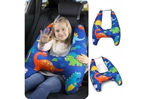 eaonitu Travel Pillow Car Cushion for Kids 6 Years Old+ Shoulder Neck Back Support & Seat Belt Comfort, Road Trip Cozy Sleeping Gift for Young Travelers, Parents, Families, Baby Shower (Dinosaur Blue)