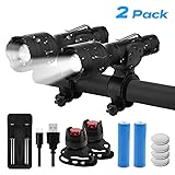 Keenstone Rechargeable Bike LED Lights Front and Back 2 Pack, Bicycle Headlight 