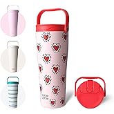 BOTTLE BOTTLE Insulated Tumbler with Handle & Straw Lid, 30oz Stainless Steel Leak-Proof Water Bottle for Hot & Cold Drinks, Add Ice Without Unscrewing, BPA-Free for Travel, Office(Heart Beats)