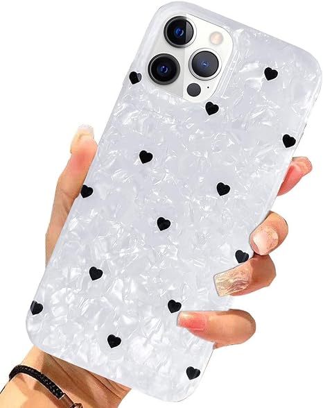 Amazon Com J West Case Compatible With Iphone 12 Pro Max 6 7 Inch Luxury Glitter Sparkle White Heart Lover Print Translucent Clear Slim Soft Silicone Protective Phone Case Cover For Girls Women Black