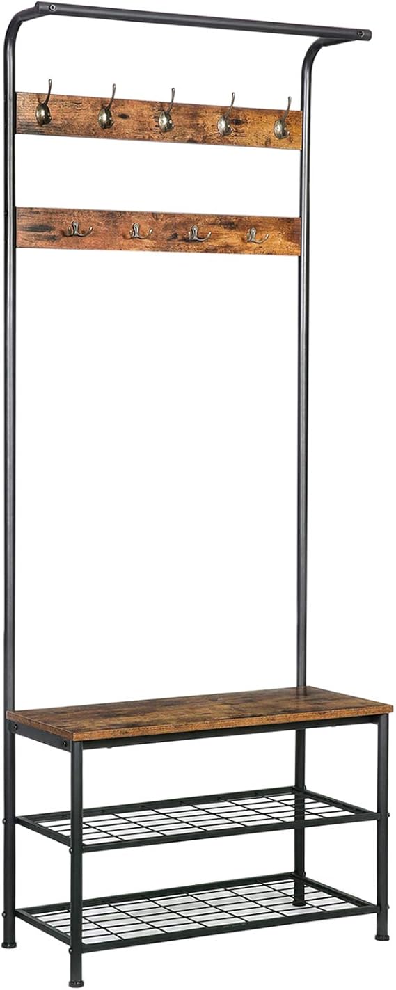 hoobro shoe rack on Hoobro Perchero Industrial Hall Tree Entryway Zapato De Almacenamiento Con Banco Muebles De Madera Con Marco De Metal Estable Diseno 3 En 1 Facil Montaje Marron Rustico Bf02mt01 Home Improvement Amazon Com