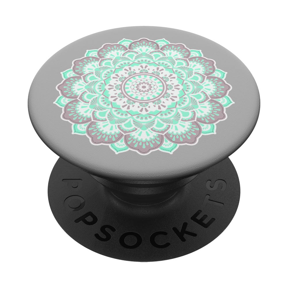 Peace Mint Green Grey Floral Flower Mandala Design PopSockets Adhesive PopGrip