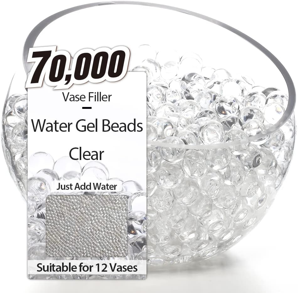 Vase Fillers - NOTCHIS 70,000 Clear Water Gel Beads for Vases, Tansparent Water Gel Beads for Vase Filler Beads, Candles, Wedding Centerpiece Floral Decorations