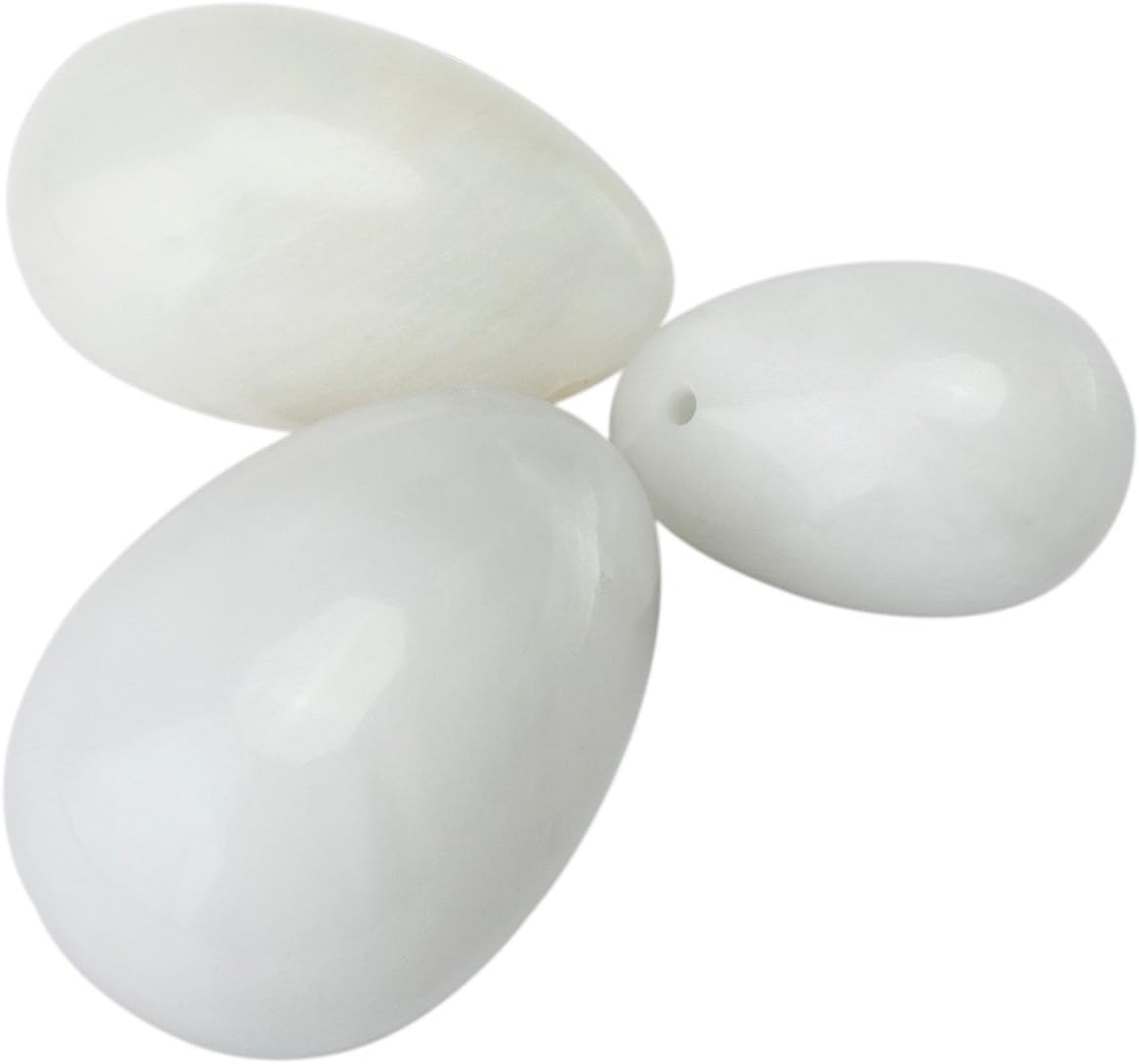 Shanxing White Jade Yoni Eggs Set of 3, Predrilled, with Unwaxed String, Massage Stone for Women to Train Pelvic Muscles Kegel Exercise - Image 4