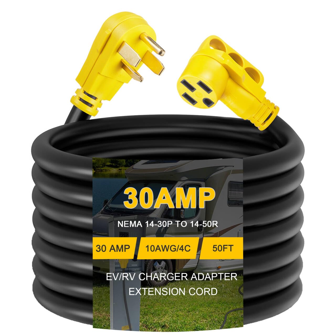 Photo 1 of Suplevel 50ft EV Charger Adapter Cord NEMA 14-30P to 14-50R, 30 Amp 4 Prong Dryer to 50 Amp 4 Prong EV/RV Adapter(Max 24Amp 240V) for Tesla or EV Level 2 Charging, Heavy Duty, ETL Listed