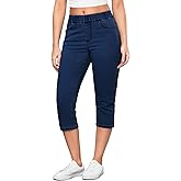 GRAPENT Capris Jeans for Women High Waisted Trendy Pull On Elastic Waist Split Hem Skinny Stretchy Denim Capri Pants