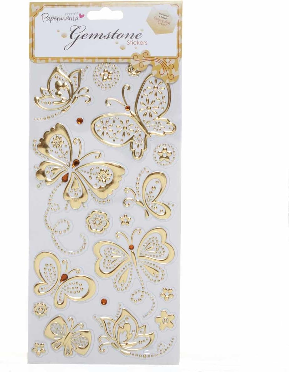 Papermania Gemstone Butterflies Stickers, Gold PMA8241106, 24 cm x 12 cm