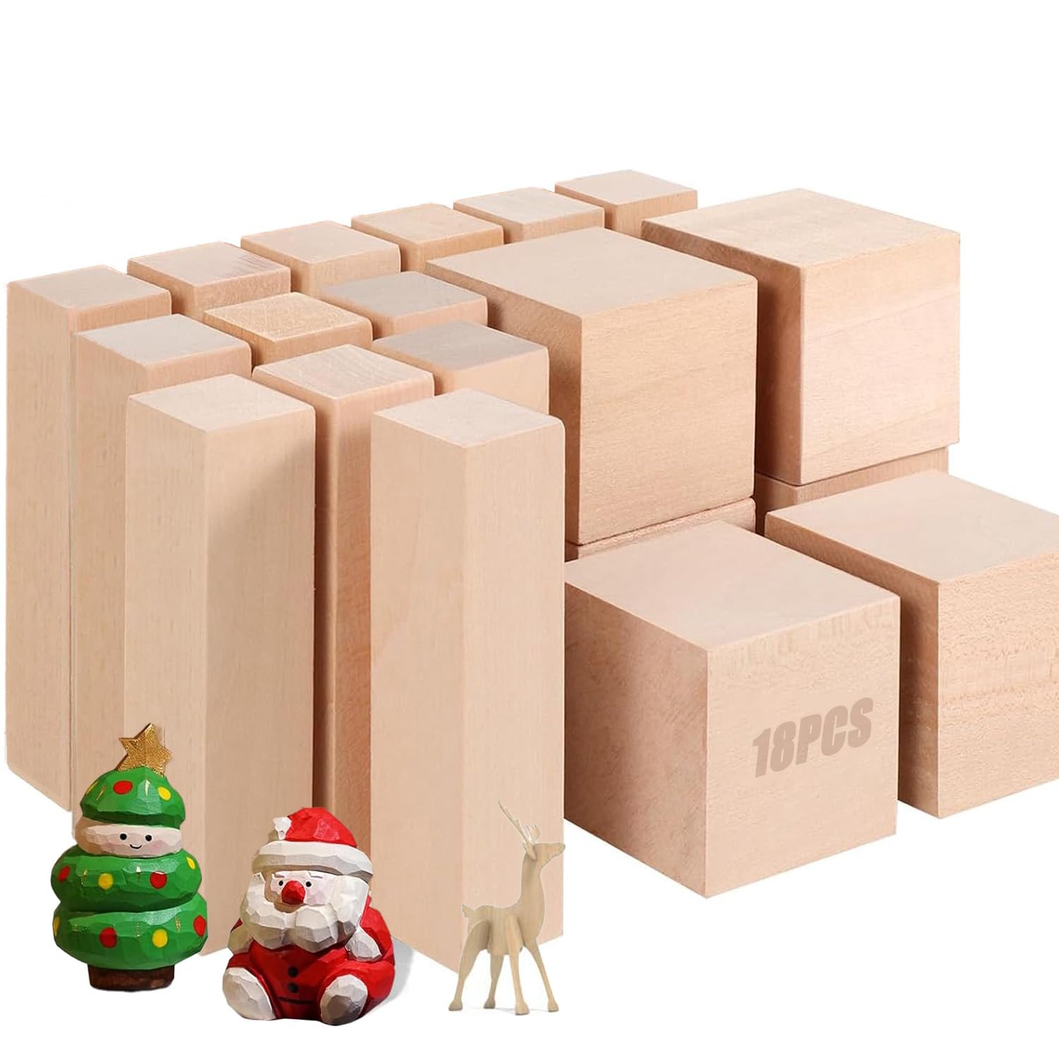 18 Basswood Carving Blocks, Smooth Surface Whittling Wood Set for DIY Carving, Shaping, Creative Whittling