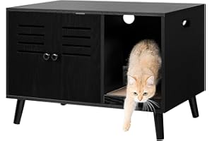 WEENFON Cat Litter Box Furniture Hidden, Litter Box Enclosure with 2 Mats, Pet Crate, Cat Washroom Cabinet, Fits Most Litter Box, Louvered Doors, Black