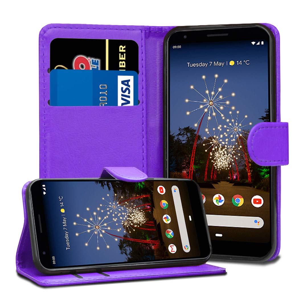 GAPlus Google Pixel 3A XL 6.0" Leather Case - Premium Wallet Case Leather Flip Cover For Google Pixel 3A XL [Card Holder] [Magnetic Closure] (Purple)