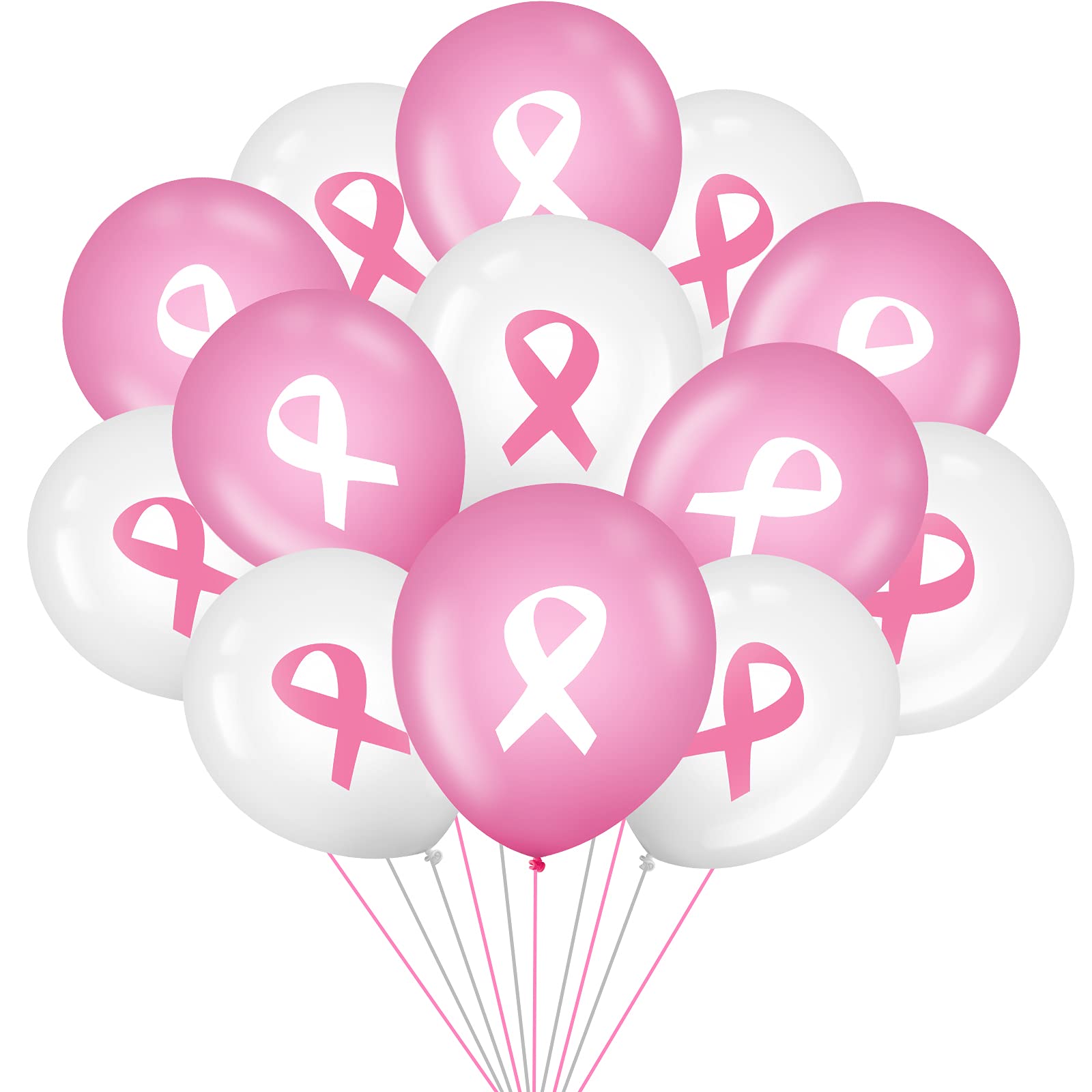 Photo 1 of 100 Pieces Breast Cancer Awareness Balloons 12 Inch Ribbon Latex Balloons Round Party Balloons Party Supplies for Party Decoration or Arch Decor (Pink, White)