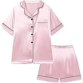 Digirlsor Little Boys Girls Short Satin Pajamas Set Classic Silk Pjs Toddler Kids 2 Piece Sleepwear Button-Down Short Sleeve