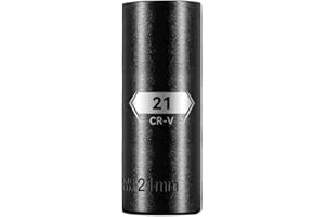 1/2 Inch Drive 6-Point Deep Socket, 21mm Deep Impact Socket, CR-V Steel