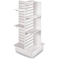 SSWBasics Durable White Slatwall Tower for Retail: Premium Slatwall Display Panels | Versatile Slatwall Gondola Solution 4-Panel White Slatwall Tower with Casters and Shelves (23"L x 23"W x 54"H)