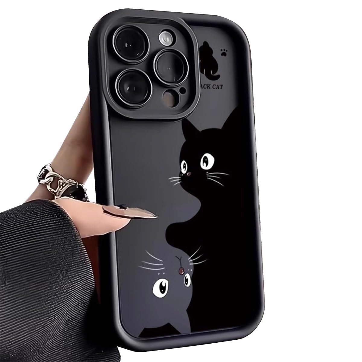 Cutecasee Cartoon Cat Case Compatible with iPhone 17 Air | Liquid Silicone Shockproof Protective Cover, Durable Soft | Grip Matte Finish, Black