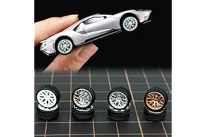 WAVEIST 1/64 Wheels and tires for Upgraded Mainline Cast Model Car,Real Rider Series，Diameter is 0.39In, Fork Shape, 4 Sets/Pack, ABS wheels with Rubber Tires Rivet Shaft with Brake Pads (Series W(4 sets))