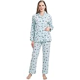Amaxer Women's 100% Cotton Pajama Set For Women Long Sleeve Soft Button Pajamas Elastic Drawstring PJs