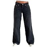 Kodaruber Women Y2k Low Rise Baggy Jeans Loose Fit Boyfriend Straight Wide Leg Jeans Trendy Stretch Long Denim Pants