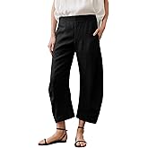 SeekMe Women's Cotton Linen Pants Barrel Leg Palazzo Elastic Waist Casual Capri for Beach Vacation