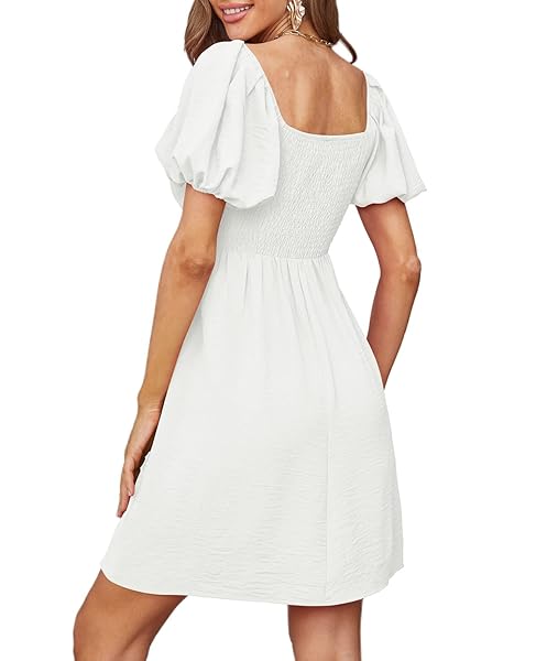 XIEERDUO WOMENS SQUARE NECK SUMMER DRESSES WHITE DRESSES FOR GRADUATION WHITE L