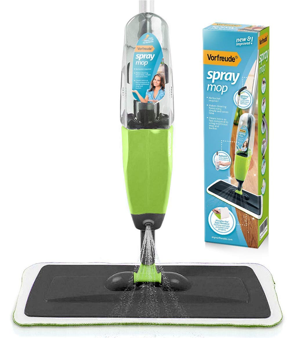 Vorfreude Spray Mop with Washable Pads, Includes Sprayer with Refillable 700ml Bottle, Floor Mop with Spray & Reusable Machine Washable Microfibre Pads, Suitable for All Types of Floors (Green)