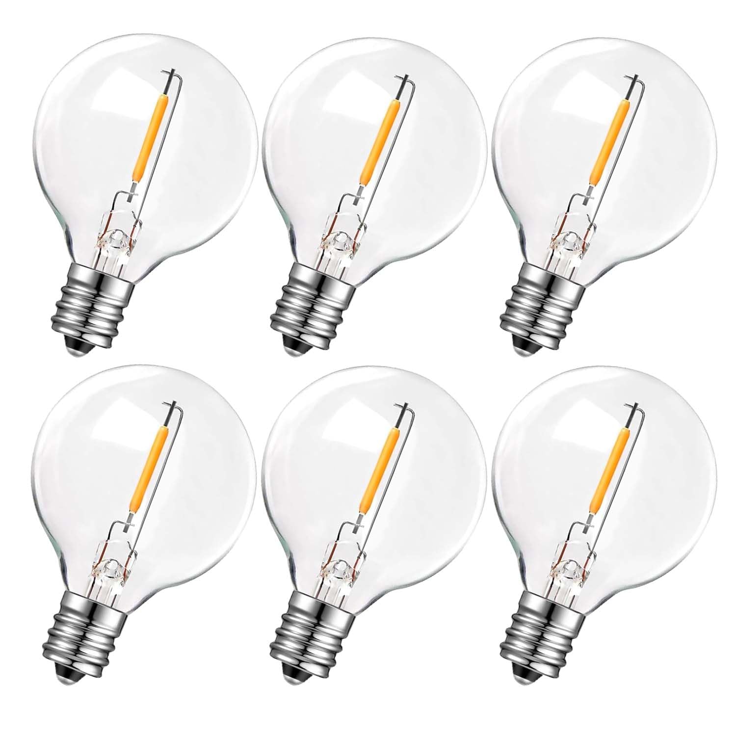 ROMANJOY G40 LED Bulbs Outdoor, 1W Replacement Bulbs for 220V-240V Main-Powered G40 Outdoor String Lights, Mini E12 Globe Bulbs 2200K Extra Warm, Clear Glass, 6 Pack