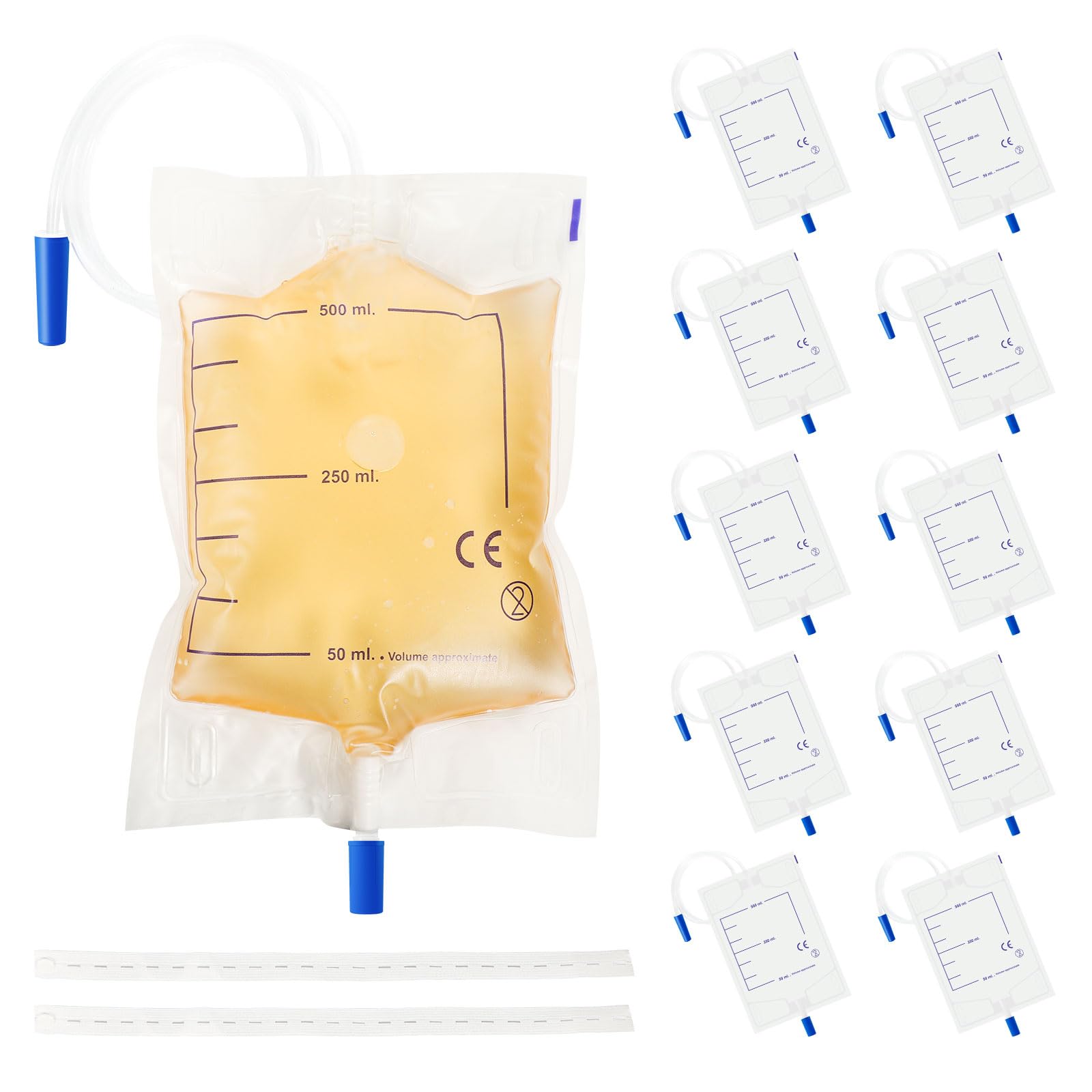 Photo 1 of 10-Pack Urine Drainage Bags 500 ML with Soft Adjustable Straps, Anti-Reflux Valve, and Easy-Drain Switch Urinary Leg Bags Suitable for Home and Hospitals Health Aids