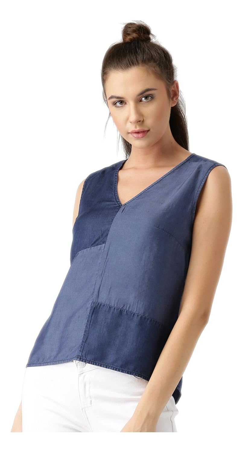 marie claire women's top (mc537--m, blue, medium)