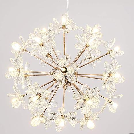 Amazon Co Jp クリスタルシャンデリア 現代の花 シーリングライト 高 級 照明器具 花火 シャンデリア リビングルームで 寝室 キッチン 黄金色 24頭 ホーム キッチン