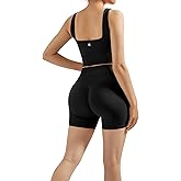 SUUKSESS Women 2 Piece Workout Sets Hidden Scrunch Butt Lifting Biker Shorts Square Neck Tank Tops