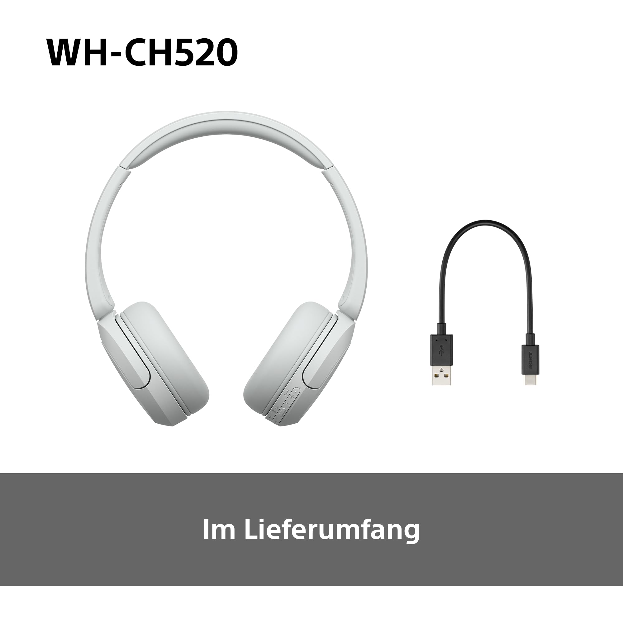 Sony WH-CH520 Kabellose Bluetooth-Kopfhörer - bis zu 50 Stunden Akkulaufzeit mit Schnellladefunktion, On-Ear-Modell - Weiß 9