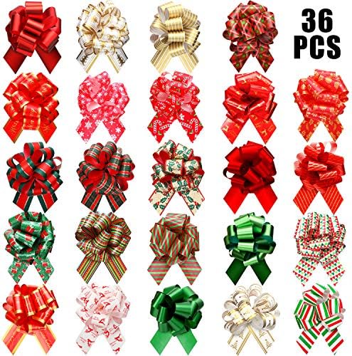 36 Pieces Wide Present Pull Bows Wrap Pull Bows Assorted Pull Bows for Christmas Wedding Valentine’s Day Present Wrapping Decoration, 24 Styles