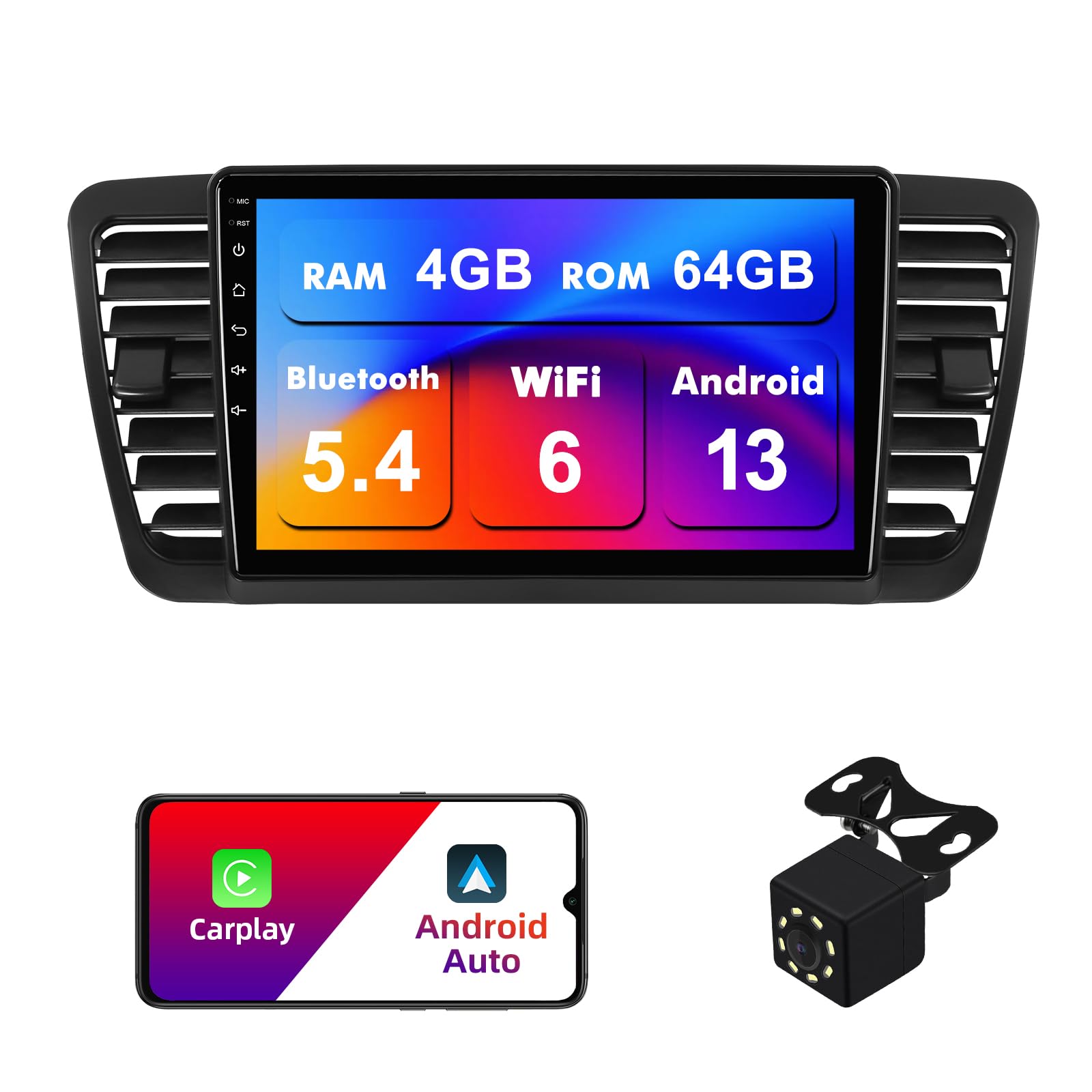 Photo 1 of 4+64G Android 13 Double Din Car Stereo for Subaru Legacy Outback 2005-2009 with 9 Inch Touchscreen Radio Built-in Wireless Carplay/Android Auto/GPS/Bluetooth/FM/Steering Wheel Controls/Backup Camera
