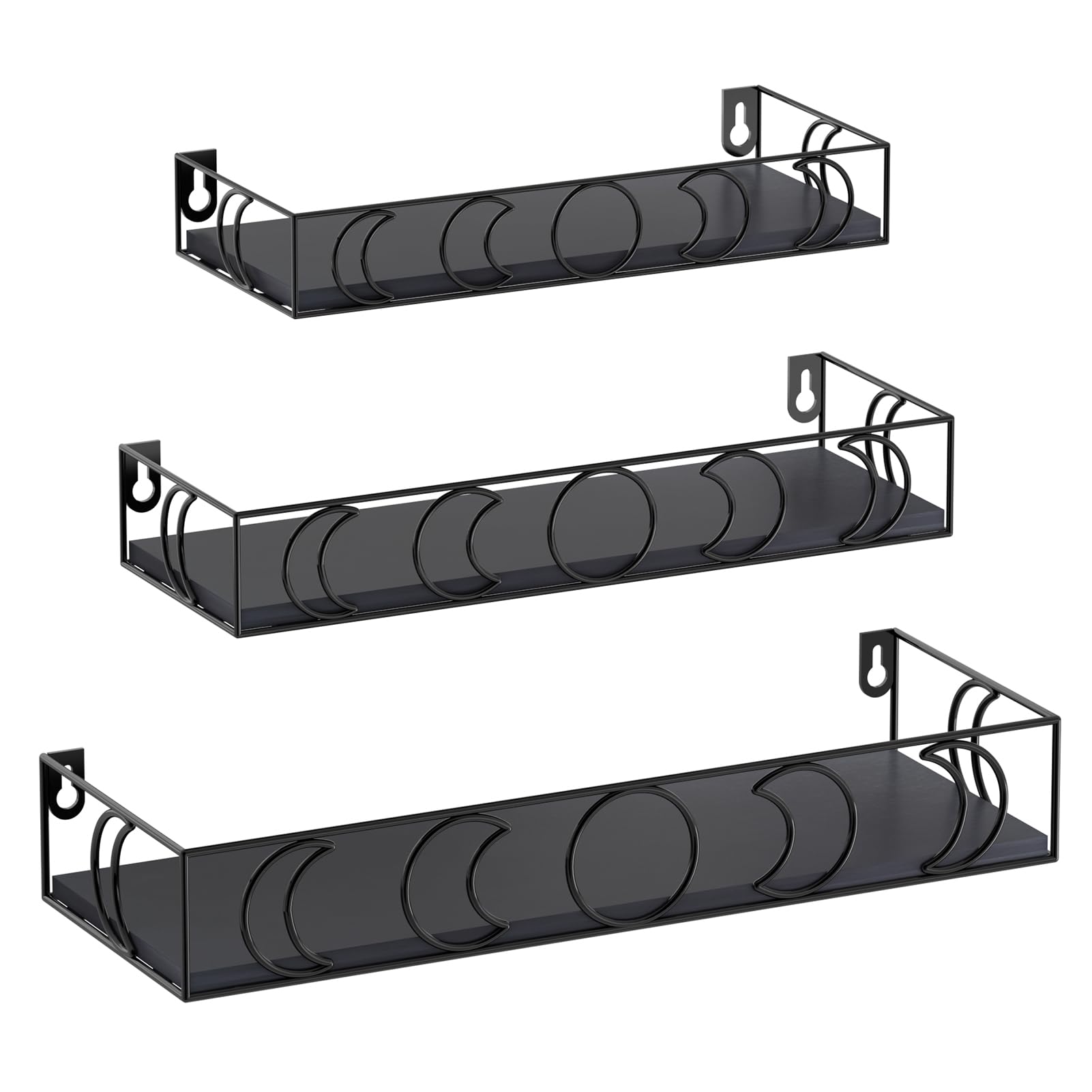 EYMPEU Black Moon Motif Floating Shelves for Wall, Set of 3 Kitchen Wall Shelves, Bedroom Wall Shelf — image 1