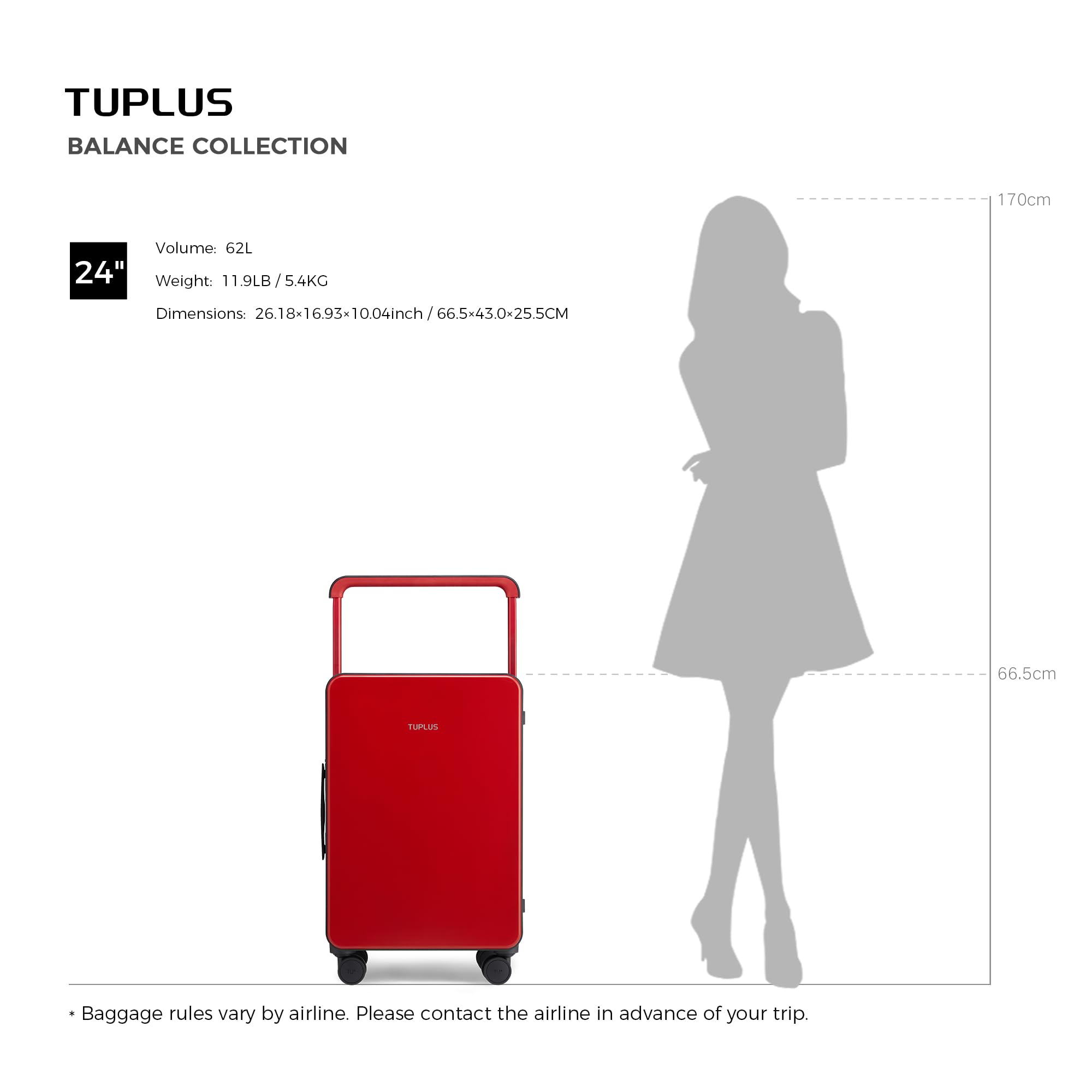 TUPLUS Suitcase ABS Hard Shell Luggage with 4 Spinner Wheels Hold Check in Travel Case, Balance Series