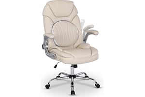 Comermax Modern Executive Office Chairs with Lumbar Support90-120 Degree Rocking Managerial ChairErgonomic PU LeatherHomeOfficeDeskChairs with Wheels,Flip-up Arms & Back Support(White)Medium(300lbs)