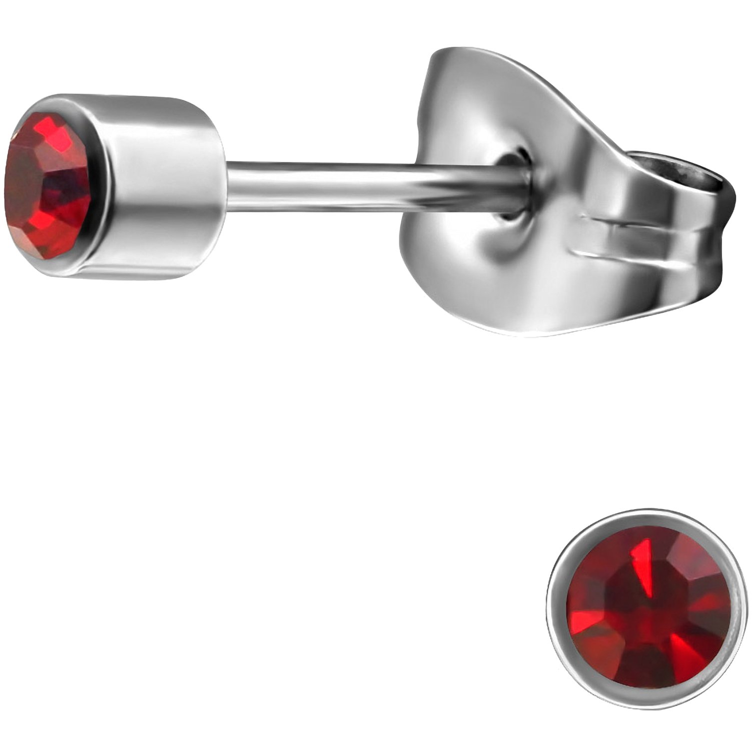 JAYARE Round Crystal Children’s Ear Studs 316L Surgical Steel 3 mm Girls Earrings Stainless Steel Children’s Jewellery Siam-rot