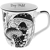 Karma Gifts 14 oz Black and White Boho Mug Mushroom - Cute Coffee and Tea Mug - Ceramic Coffee Mugs for Women and Men