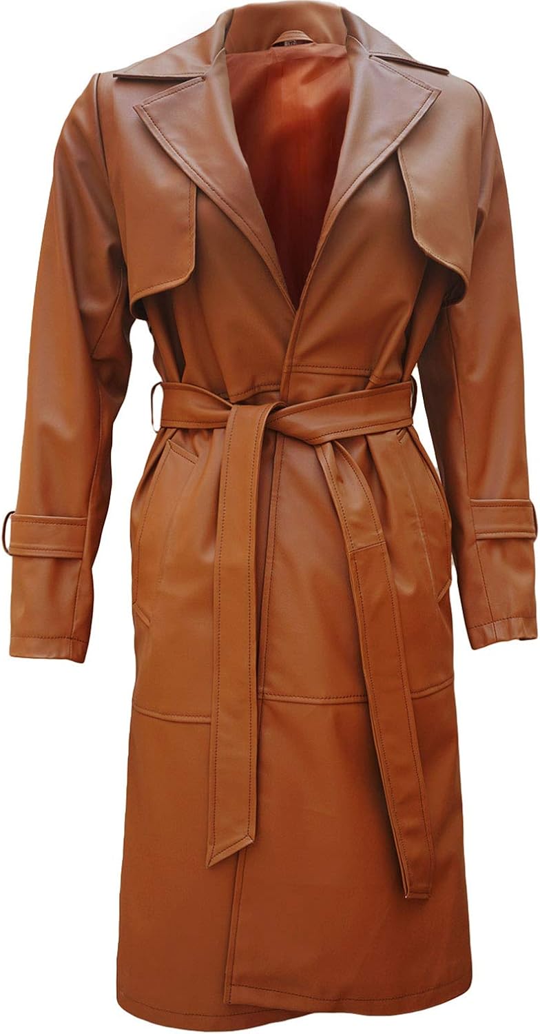 faux leather trench coat womens